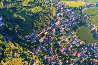 Aerial view of St. Stephen's and Martin Bucer Church in Gleisweiler in the state Rhineland-Palatinate, Germany