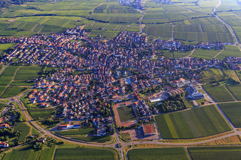 Aerial view of Wine-growing town from the south in Maikammer in the state Rhineland-Palatinate, Germany
