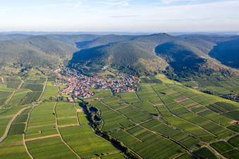 Village - view on the edge of agricultural fields and farmland in Sankt Martin in the state Rhineland-Palatinate, Germany