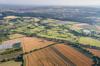 Aerial photograpy of Grounds of the Golf course at Golfplatz Kurpfalz in Limburgerhof in the state Rhineland-Palatinate, Germany