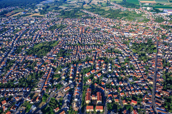 City overview from the east in Schifferstadt in the state Rhineland-Palatinate, Germany