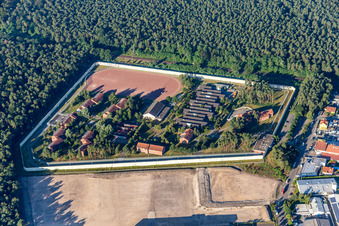 Prison grounds and high security fence Prison Jugendstrafanstalt Schifferstadt in Schifferstadt in the state Rhineland-Palatinate, Germany
