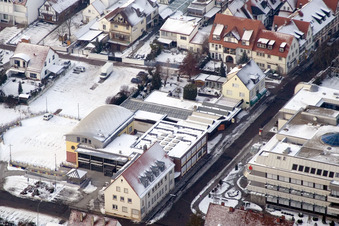 Wintry snowy Town Hall building of the city administration Verbandsgemeinde and Stadt Kandel in Kandel in the state Rhineland-Palatinate