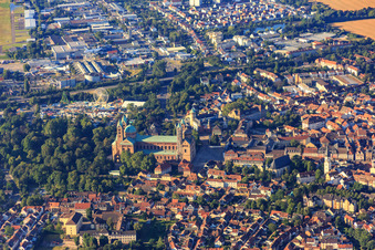 Aerial view of Cathedral to Speyer from the north in Speyer in the state Rhineland-Palatinate, Germany