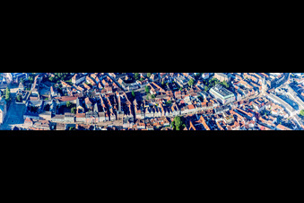 Panoramic perspective of famous promenade and shopping street Maximilianstreet from the dome til the Altpoertel in Speyer in the state Rhineland-Palatinate, Germany