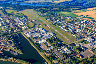 Aerial view of Oil port and industry around the FSL airfield Speyer/Ludwigshafen GmbH in Speyer in the state Rhineland-Palatinate, Germany