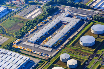 Industrial area at the airport with DHL logistics center in Speyer in the state Rhineland-Palatinate, Germany