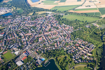Town View of the streets and houses of the residential areas in Philippsburg in the state Baden-Wurttemberg, Germany