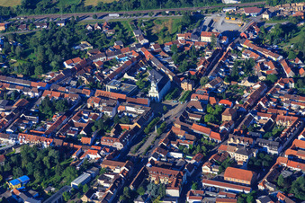 Market square from the northeast in Philippsburg in the state Baden-Wuerttemberg, Germany