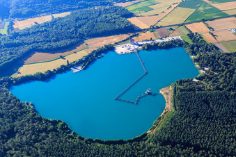 Quarry lake Weingarten with MinERALiX Sand and Gravel GmbH - Scherrieble gravel works and bathing beach Weingarten in Weingarten in the state Baden-Wuerttemberg, Germany
