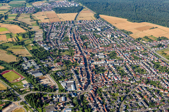 City overview from the north in the district Blankenloch in Stutensee in the state Baden-Wuerttemberg, Germany