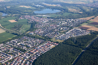 Aerial view of City overview from the east in the district Eggenstein in Eggenstein-Leopoldshafen in the state Baden-Wuerttemberg, Germany