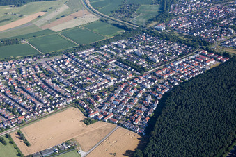 Aerial photograpy of City overview from the east in the district Eggenstein in Eggenstein-Leopoldshafen in the state Baden-Wuerttemberg, Germany