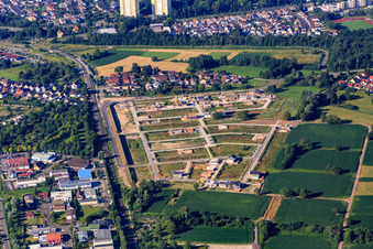 Oblique view of New development area Paul-Klee-Ring in Wörth am Rhein in the state Rhineland-Palatinate, Germany