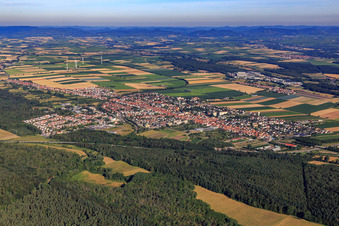 Aerial photograpy of City overview from the southeast in Kandel in the state Rhineland-Palatinate, Germany