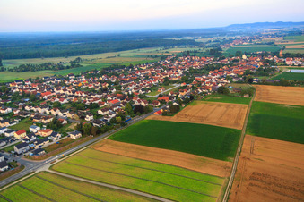 Oblique view of Village view from the northeast in Minfeld in the state Rhineland-Palatinate, Germany