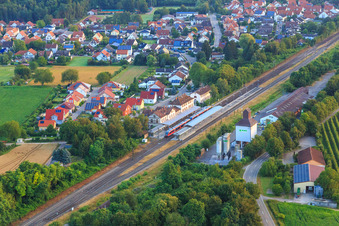 Aerial view of Regional train at station Winden(Pfalz) in the morning in Winden in the state Rhineland-Palatinate, Germany