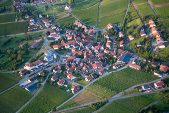 Village - view on the edge of agricultural fields and farmland in Gleiszellen-Gleishorbach in the state Rhineland-Palatinate, Germany