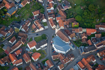 Aerial view of Church of St. Cyriacus in the district Gossersweiler in Gossersweiler-Stein in the state Rhineland-Palatinate, Germany
