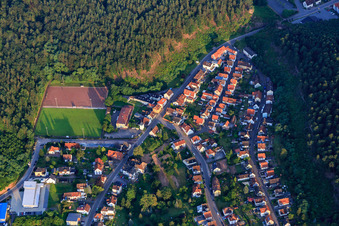Bahnhofstraße and sports fields of the Turnverein 1901 eV Hauenstein in Hauenstein in the state Rhineland-Palatinate, Germany