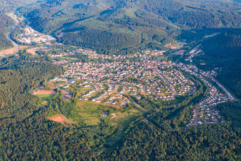 Aerial view of Village view in Münchweiler an der Rodalb in the state Rhineland-Palatinate, Germany