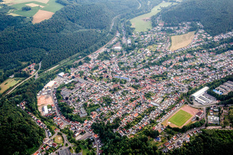Town View of the streets and houses of the residential areas in Waldfischbach-Burgalben in the state Rhineland-Palatinate, Germany