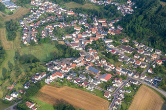 Village - view on the edge of agricultural fields and farmland in Lambsborn in the state Rhineland-Palatinate, Germany