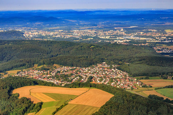 Village overview in the Südwestpfalz from the southeast in Lambsborn in the state Rhineland-Palatinate, Germany