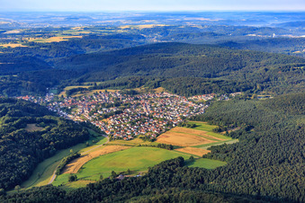 Village view in the Lambsbachtal from the north in Bechhofen in the state Rhineland-Palatinate, Germany