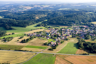Aerial view of Agricultural fields and farmland in the district Reitscheid in Freisen in the state Saarland, Germany