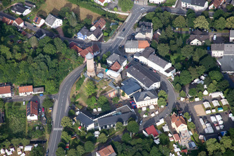 Aerial view of Castle complex of the Veste Burg Nohfelden of the Counts of Veldenz in Nohfelden in the state Saarland, Germany