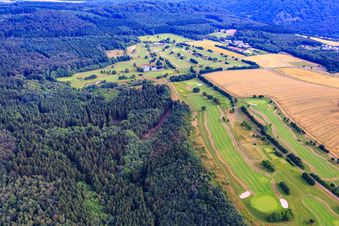 Aerial view of Grounds of the Golf course at GC Edelstein Hunsrueck e.V. in Kirschweiler in the state Rhineland-Palatinate, Germany