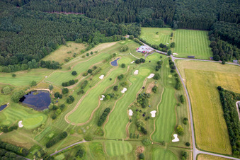 Aerial photograpy of Grounds of the Golf course at GC Edelstein Hunsrueck e.V. in Kirschweiler in the state Rhineland-Palatinate, Germany