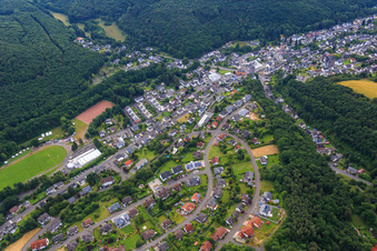 Camping Idar-Oberstein and sports field in Staden in the district Tiefenstein in Idar-Oberstein in the state Rhineland-Palatinate, Germany