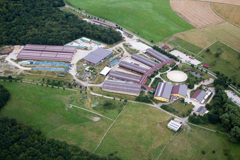 Aerial view of Building of stables Der Pferdestall - Saloon Hobstaetterhof in Einoellen in the state Rhineland-Palatinate