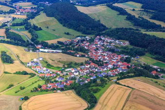 Village view from the southwest with Stahlbau Rahm GmbH in Gundersweiler in the state Rhineland-Palatinate, Germany