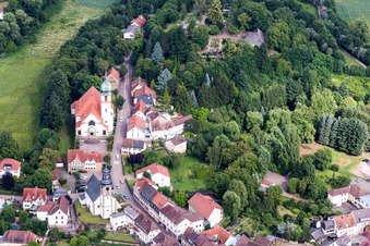 Oblique view of Church building of catholic Church Herz Jesu in Winnweiler in the state Rhineland-Palatinate, Germany