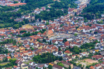 At the market square with St. Matthew's Church in Eisenberg in the state Rhineland-Palatinate, Germany