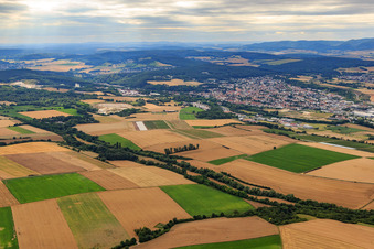 City view beyond the Seltenbach from the southeast in Eisenberg in the state Rhineland-Palatinate, Germany