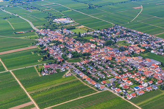 Overview of the town from the southeast in Friedelsheim in the state Rhineland-Palatinate, Germany