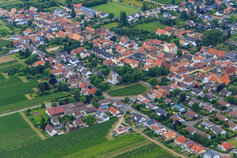 Kirchgasse with vineyard in front of the Protestant Church in Friedelsheim in the state Rhineland-Palatinate, Germany
