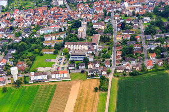 Aerial view of Asklepios Südpfalzkliniken from the north in Kandel in the state Rhineland-Palatinate, Germany