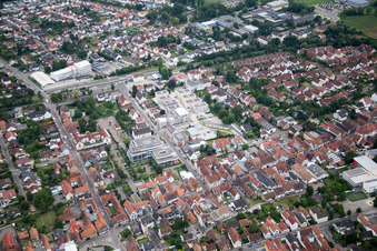 In the city center" New building of RiBa GmbH between Bismarck- and Gartenstr in Kandel in the state Rhineland-Palatinate, Germany from the drone perspective