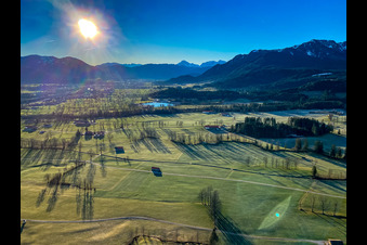 Winter morning in the Isar Valley at Lenggries in the district Schlegldorf in Lenggries in the state Bavaria, Germany