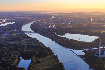 Rhine bridges and Kinielinger Seee from the south in the district Maximiliansau in Wörth am Rhein in the state Rhineland-Palatinate, Germany
