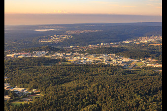 Oblique view of Karlsruher Straße commercial area from the north in the district Brötzingen in Pforzheim in the state Baden-Wuerttemberg, Germany