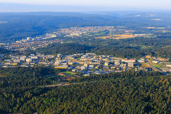 Karlsruher Straße commercial area beyond the A8 from the north in the district Brötzingen in Pforzheim in the state Baden-Wuerttemberg, Germany