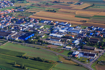 Industrial area Industriestraße with LINHARDT Hambrücken GmbH and Spedition Lauinger in Hambrücken in the state Baden-Wuerttemberg, Germany