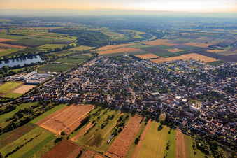 Aerial view of View of the town from the southwest in Altlußheim in the state Baden-Wuerttemberg, Germany