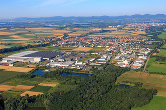 Aerial view of Interpark industrial area from the northeast in Offenbach an der Queich in the state Rhineland-Palatinate, Germany